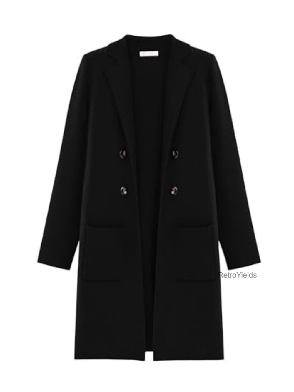 Knit Long Cardigan Sweater Open Front Notch Lapel Midi Length Pockets Women